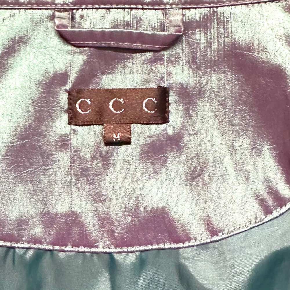 CCC ~ Teal/Purple Monochromatic Satin Belted Utility Dress Coat - Picture 3 of 11